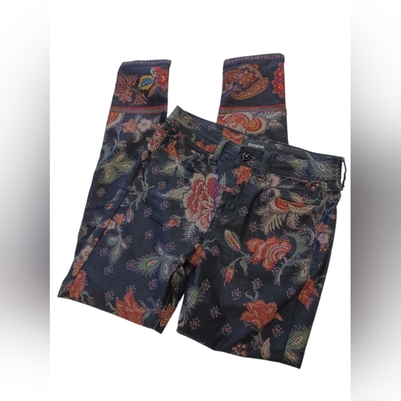 Desigual Exotic Mid Rise Floral Skinny Jeans Size 24 - Picture 5 of 10